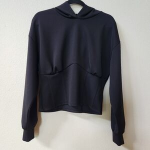 NWT Express Women's Nylon Scuba Corset Hoodie in Black Size Large